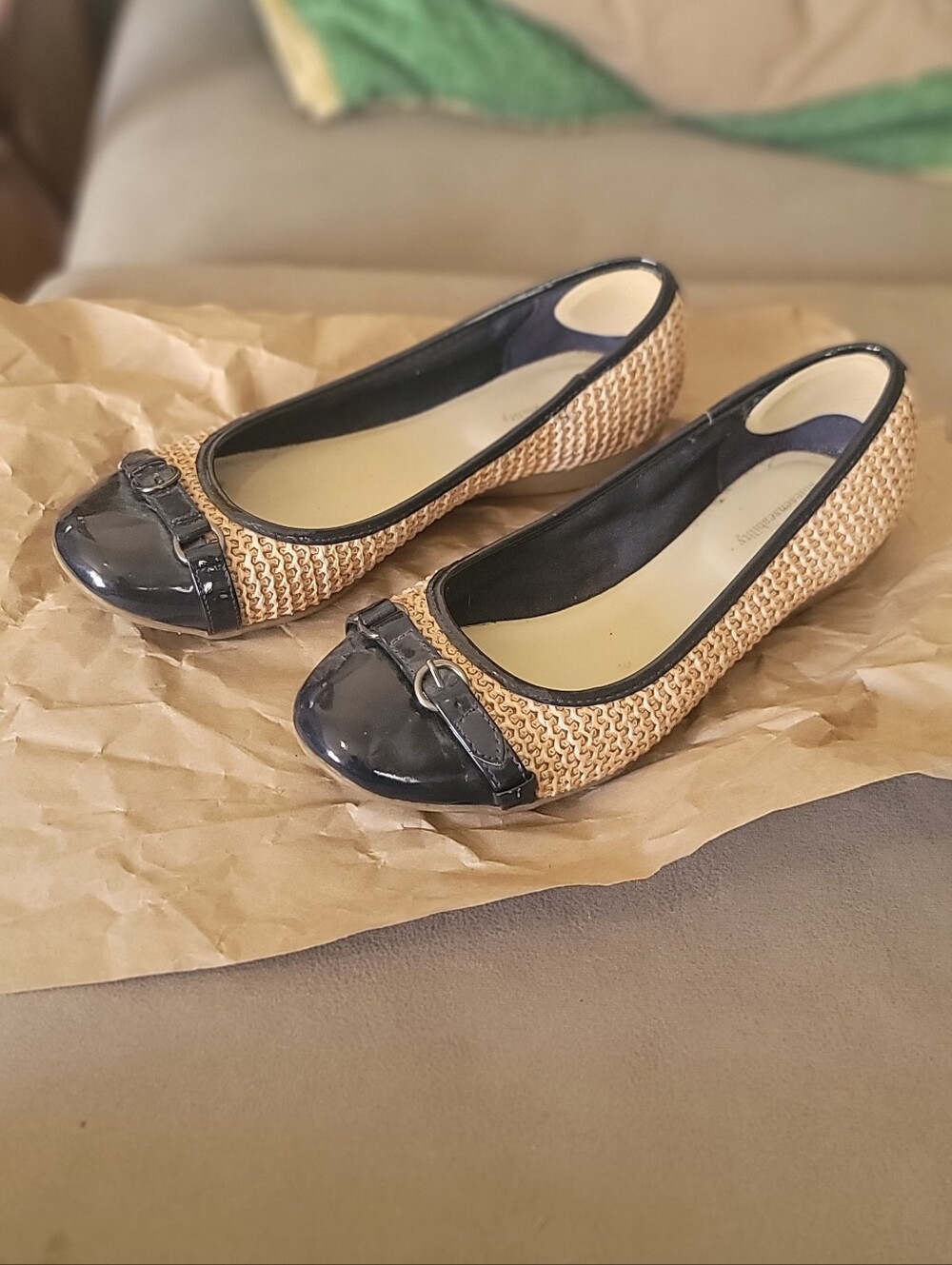 Navy And Tan Ballet Flats